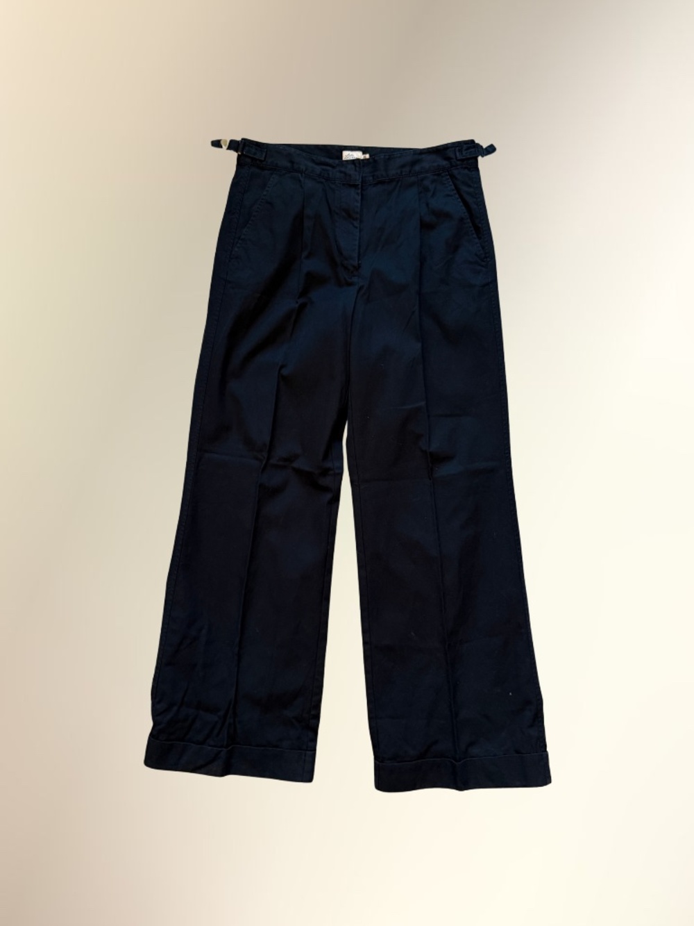 L.L. Bean Navy Cotton High-Waist Cuffed Wide-Leg Trousers
